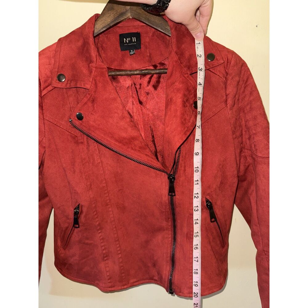 No.11 Los Angeles Red Faux Suede Moto Jacket Small Quilted Asymmetric Zip - Picture 6 of 7